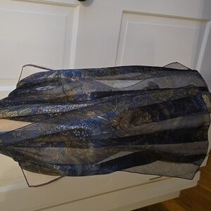Vintage Elegant Blue and Gold Floral Scarf